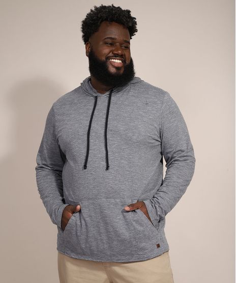 Bata-Masculina-Plus-Size-com-Capuz-e-Bolso-Canguru-Manga-Longa-Cinza-Mescla-Escuro-9983477-Cinza_Mescla_Escuro_1