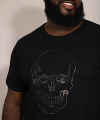 Camiseta-Masculina-Plus-Size-Slim-Manga-Curta-Caveira-Metalizada-com-Relevo-Gola-Careca-Preta-9984079-Preto_2
