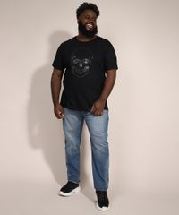 Camiseta-Masculina-Plus-Size-Slim-Manga-Curta-Caveira-Metalizada-com-Relevo-Gola-Careca-Preta-9984079-Preto_3