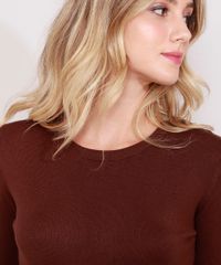 Sueter-de-Trico-Feminino-Basico-Decote-Redondo-Marrom-9325342-Marrom_5