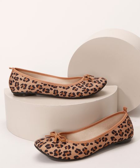 Sapatilha-Feminina-Animal-Print-de-Onca-Bico-Redondo-com-Laco-Moleca-Bege-9986666-Bege_1