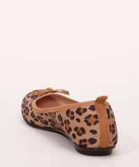Sapatilha-Feminina-Animal-Print-de-Onca-Bico-Redondo-com-Laco-Moleca-Bege-9986666-Bege_4