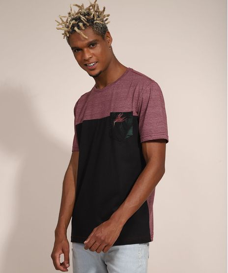 Camiseta-Masculina-Manga-Curta-com-Recorte-e-Bolso-Estampado-Gola-Careca-Vinho-9981955-Vinho_1