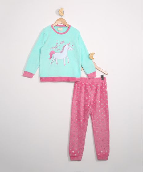 Pijama-de-Plush-Infantil-Manga-Longa-com-Patch-de-Unicornio-e-Estampa-de-Poa-Metalizada-Azul-9972647-Azul_1