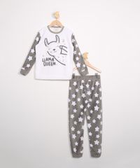 Pijama-de-Plush-Infantil-Manga-Longa-com-Lhama-e-Estrelas-Cinza-9972651-Cinza_1