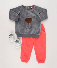 Conjunto-Infantil-Blusao-Urso-em-Fleece-Cinza---Calca-em-Moletom-em-Algodao---Sustentavel-Vermelha-8946779-Vermelho_3