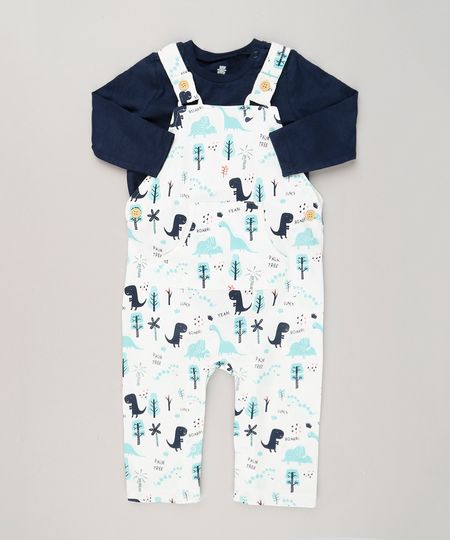 Conjunto-Infantil-de-Body-Manga-Longa-Azul-Marinho---Macacao-Estampado-de-Dinossauros-em-Moletom-de-Algodao---Sustentavel-Off-White-8959227-Off_White_1