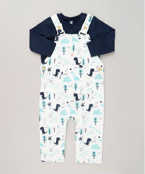 Conjunto-Infantil-de-Body-Manga-Longa-Azul-Marinho---Macacao-Estampado-de-Dinossauros-em-Moletom-de-Algodao---Sustentavel-Off-White-8959227-Off_White_1