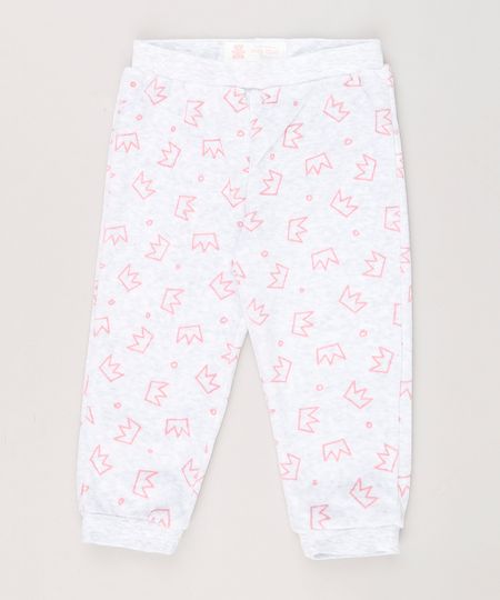 Calca-Infantil-Estampado-de-Coroas-em-Plush-de-Algodao---Sustentavel-Cinza-Mescla-8824457-Cinza_Mescla_1