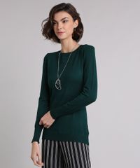 Sueter-Feminino-em-Trico-Manga-Longa-Gola-Redonda--Verde-Escuro-8465830-Verde_Escuro_1_1