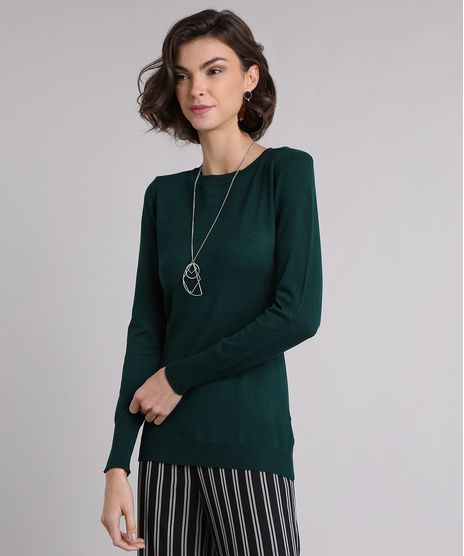 Sueter-Feminino-em-Trico-Manga-Longa-Gola-Redonda--Verde-Escuro-8465830-Verde_Escuro_1_1