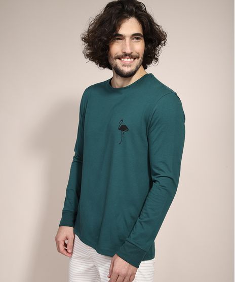 Camiseta-Flamingos-Manga-Longa-Gola-Careca-Verde-Escuro-9982297-Verde_Escuro_1