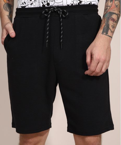 Bermuda-Relaxed-de-Moletom-Canelado-com-Bolsos-Preta-9981565-Preto_1