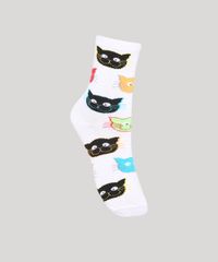 Meia-Feminina-Cano-Alto-Estampada-de-Gatinhos-Branca-9979458-Branco_1