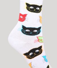 Meia-Feminina-Cano-Alto-Estampada-de-Gatinhos-Branca-9979458-Branco_3