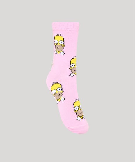 Meia-Feminina-Cano-Alto-Estampada-Homer-Simpson-Rosa-Claro-9984664-Rosa_Claro_1