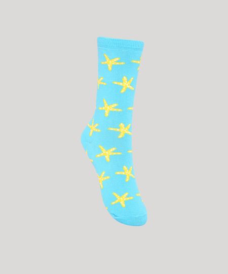 Meia-Feminina-Cano-Alto-Estampada-Estrelas-do-Mar-Azul-Claro-9986916-Azul_Claro_1