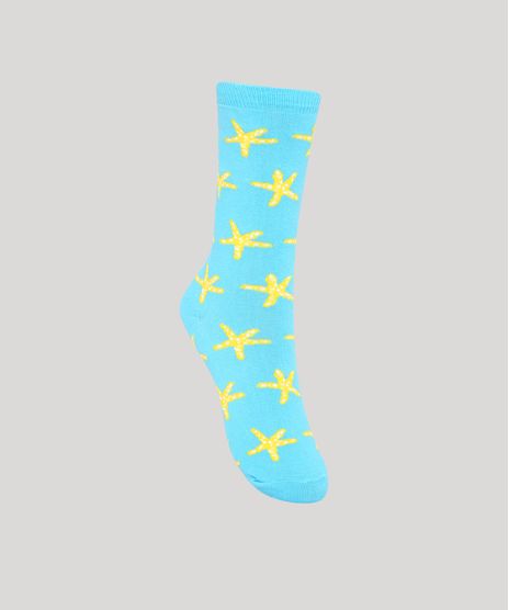 Meia-Feminina-Cano-Alto-Estampada-Estrelas-do-Mar-Azul-Claro-9986916-Azul_Claro_1