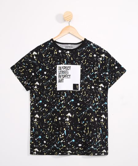 Camiseta-Juvenil-Manga-Curta-Estampada-de-Respingos-Preta-9983765-Preto_1