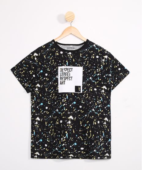 Camiseta-Juvenil-Manga-Curta-Estampada-de-Respingos-Preta-9983765-Preto_1