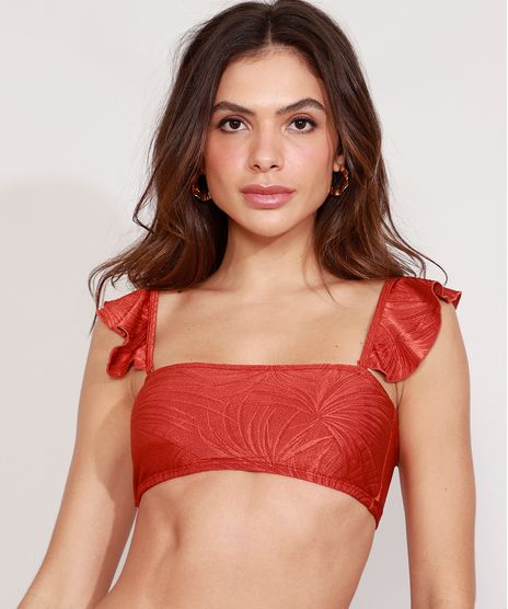 Biquini-Top-Faixa-com-Bojo-e-Alca-Babado-Removiveis-Texturizado-de-Folhagem-Protecao-UV50--Cobre-9972273-Cobre_1