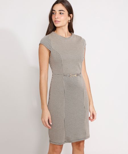 Vestido-Estampado-Pied-de-Poule-com-Recortes-e-Cinto-Curto-Manga-Curta-Preto-9976976-Preto_1