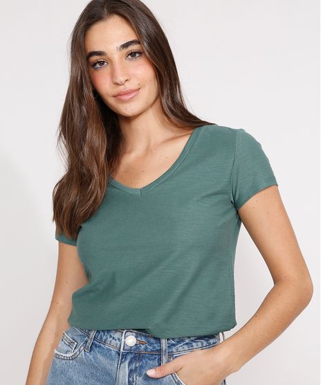 Camiseta-Flame-de-Algodao-Basica-Manga-Curta-Decote-V-Verde-Militar-8525926-Verde_Militar_1_1