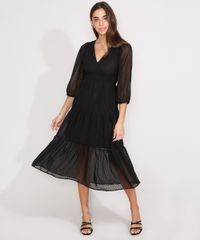 Vestido-Texturizado-de-Poa-com-Recortes-Midi-Manga-Bufante-Preto-9977215-Preto_3