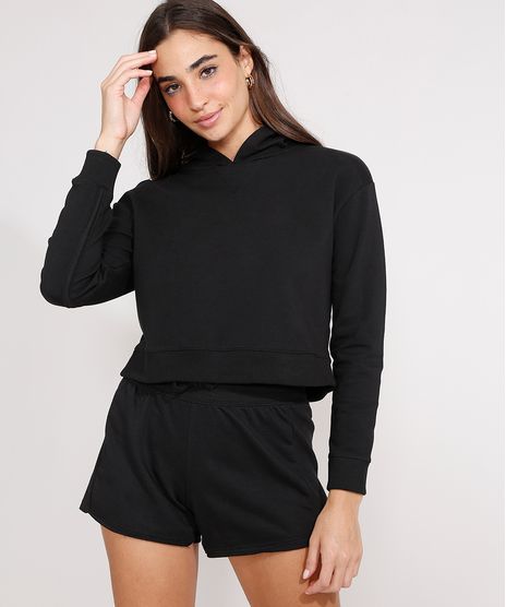 Kit-de-Blusa-Cropped-com-Capuz---Short-de-Moletom-Cintura-Media-Basicos-com-Recorte-Canelado-Preto-9987037-Preto_1