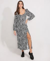 Vestido-de-Viscose-Estampado-Animal-Print-Zebra-com-Fenda-Midi-Manga-Bufante-Preto-9987752-Preto_3