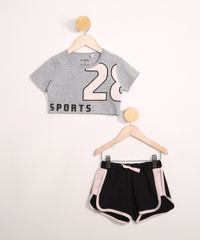 Conjunto-Infantil-de-Blusa-Manga-Curta-Cropped--Sports--Cinza-Mescla---Short-Running-Preto-9979205-Preto_1