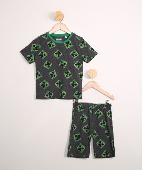 Pijama-Infantil-Minecraft-Manga-Curta-Cinza-Mescla-Escuro-9983177-Cinza_Mescla_Escuro_1