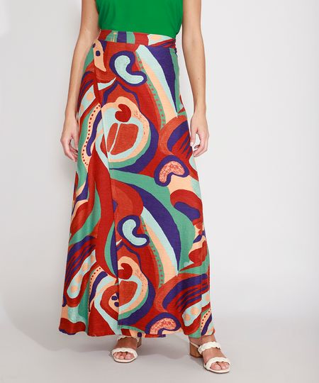 Saia Envelope Longa Estampada de Caju Frente Saia Envelope Longa Estampada de Caju Frente