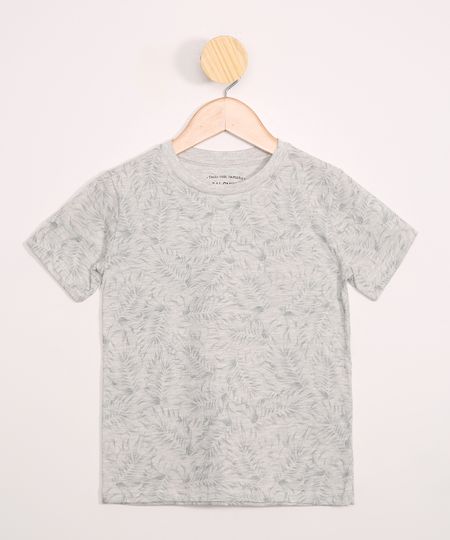 Camiseta-Infantil-Estampado-de-Folhagem-Manga-Curta-Gola-Careca-Cinza-Mescla-Claro-9978467-Cinza_Mescla_Claro_1