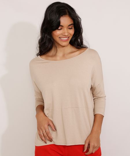 Blusa-Ampla-Basica-com-Recorte-Manga-7-8-Decote-Redondo-Kaki-9984840-Kaki_1 Blusa-Ampla-Basica-com-Recorte-Manga-7-8-Decote-Redondo-Kaki-9984840-Kaki_1