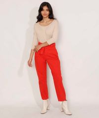Blusa-Ampla-Basica-com-Recorte-Manga-7-8-Decote-Redondo-Kaki-9984840-Kaki_3