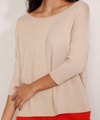 Blusa-Ampla-Basica-com-Recorte-Manga-7-8-Decote-Redondo-Kaki-9984840-Kaki_4