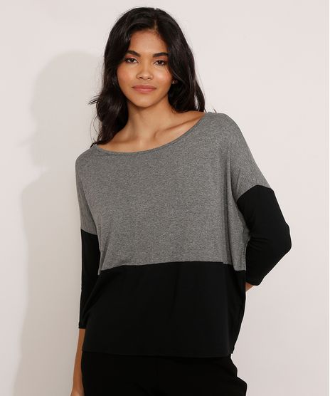 Blusa-Ampla-Basica-com-Recorte-Manga-7-8-Decote-Redondo-Cinza-Mescla-9984839-Cinza_Mescla_1