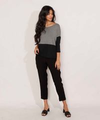 Blusa-Ampla-Basica-com-Recorte-Manga-7-8-Decote-Redondo-Cinza-Mescla-9984839-Cinza_Mescla_3