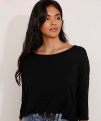 Blusa-Ampla-Basica-com-Recorte-Manga-7-8-Decote-Redondo-Preta-9984840-Preto_5