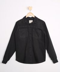 Camisa-Juvenil-Jeans-com-Bolsos-Manga-Longa-Preta-9946138-Preto_1