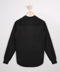 Camisa-Juvenil-Jeans-com-Bolsos-Manga-Longa-Preta-9946138-Preto_2