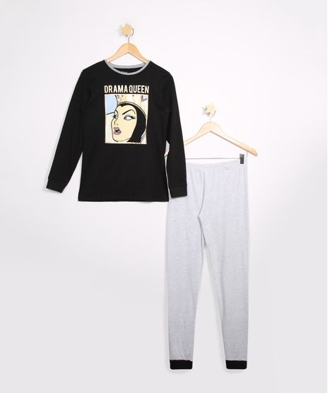 Pijama-Juvenil-Rainha-Ma-Manga-Curta-Preto-9978356-Preto_1