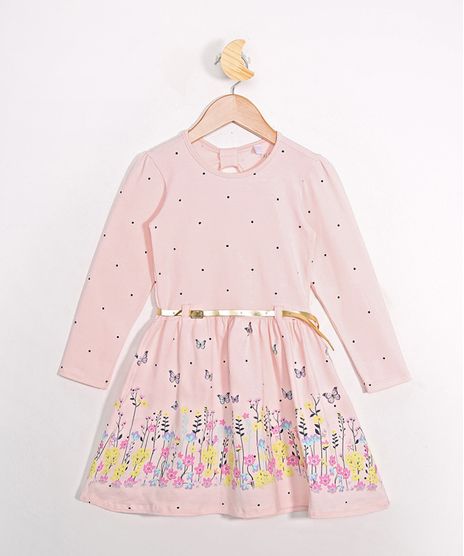 Vestido-Infantil-Estampado-de-Poa-Manga-Longa-com-Cinto-Rosa-Claro-9979192-Rosa_Claro_1