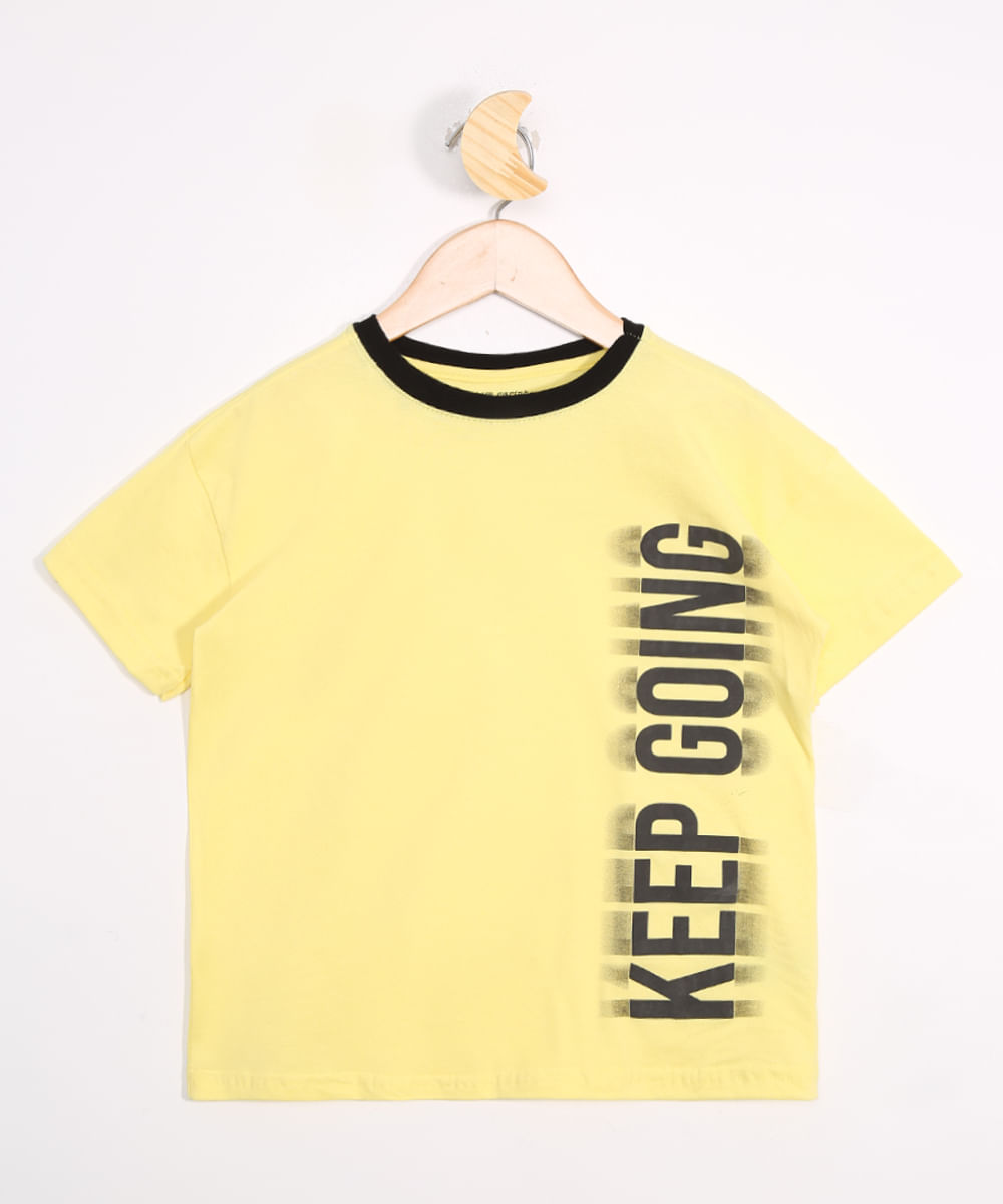 Camiseta Infantil "Keep Going" Manga Curta Amarela