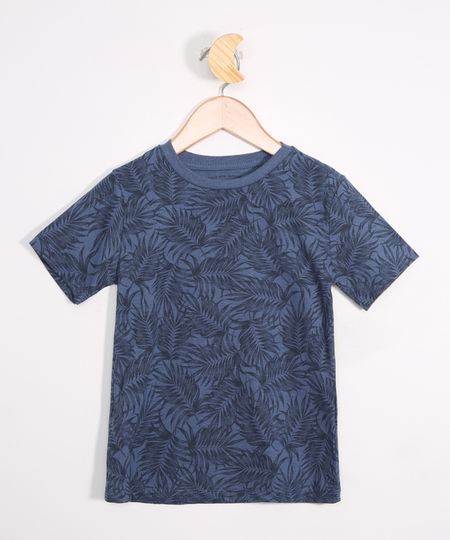 Camiseta-Infantil-Estampada-de-Folhagem-Manga-Curta-Azul-9978375-Azul_1