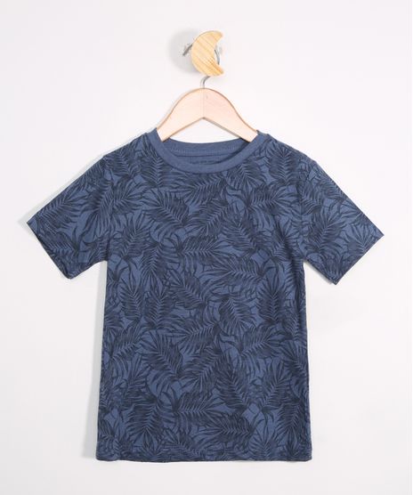 Camiseta-Infantil-Estampada-de-Folhagem-Manga-Curta-Azul-9978375-Azul_1