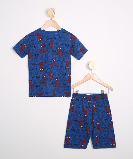 Pijama-Infantil-Estampado-de-Homem-Aranha-Manga-Curta-Azul-9983179-Azul_1
