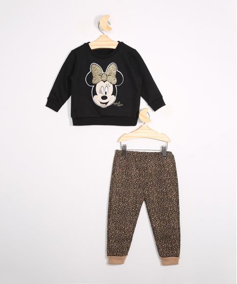Conjunto-de-Moletom-Infantil-Blusa-Estampada-Minnie-Preta---Calca-Jogger-Animal-Print-de-Onca-Marrom-9976540-Marrom_1