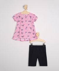 Conjunto-Infantil-de-Blusa-Manga-Curta-Estampada-Floral-Rosa---Bermuda-Ciclista-Preto-9976910-Preto_1